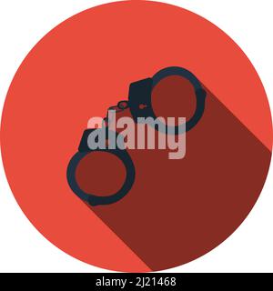 Police Handcuff Icon. Flat Circle Stencil Design With Long Shadow. Vector Illustration. Stock Vector