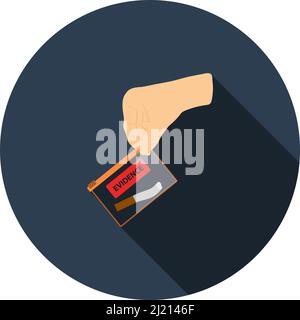 Hand Holding Evidence Pocket Icon. Flat Circle Stencil Design With Long Shadow. Vector Illustration. Stock Vector