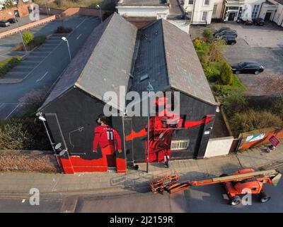 A mural by local artist John Culshaw of Liverpool player Mohamed Salah, Anfield Road, Liverpool. Picture date: Tuesday March 29, 2022. Stock Photo