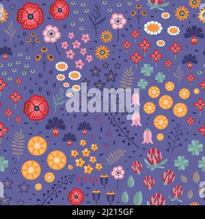 Meadow Weeds and Flowers Botanical Pattern Stock Vector