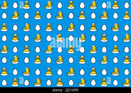 Yellow duck with eggs. Happy Easter day pattern Stock Vector