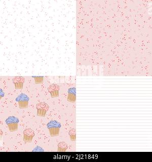 creamy cupcake, seamless pattern with cartoon hand drawn muffins. Stock Vector