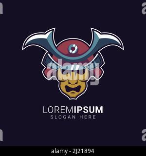 samurai warrior head face illustration for esports logo design vector Stock Vector