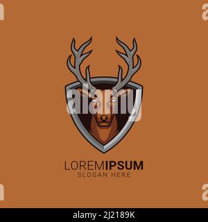 deer buck stag head face with shield illustration for esports logo design vector Stock Vector