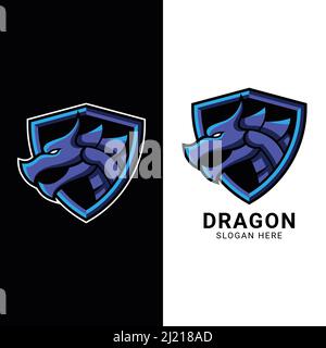 dragon head face with shield illustration for esports logo design vector Stock Vector