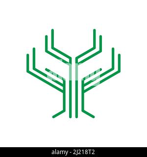 Circuit Chip Digital Artificial Intelligence with Tree Line Art Logo Design Vector Stock Vector