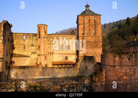 Heidelberg Castle (Heidelberger Schloss) is a ruin in and landmark of Heidelberg, Baden Württemberg. The castle ruins are among the most important Ren Stock Photo