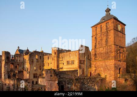 Heidelberg Castle (Heidelberger Schloss) is a ruin in and landmark of Heidelberg, Baden Württemberg. The castle ruins are among the most important Ren Stock Photo