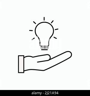 Editable real line icon of a business person giving a paper file with his hand with text on it and a light bulb symbol. Stock Vector