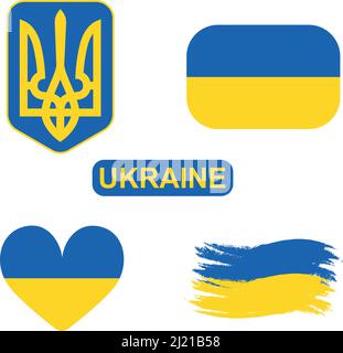 Set of symbols of the independent country of Ukraine on a white background - Vector illustration Stock Vector
