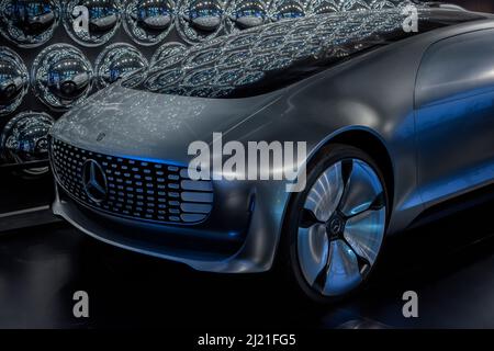 Warsaw. Poland. 03.27.2022. Unmanned Mercedes-Benz F 015 Luxury self-driving concept in Copernicus Science Centre. Stock Photo