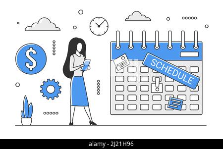 Business calendar schedule. Effective time management, planning program vector monocolor illustration Stock Vector