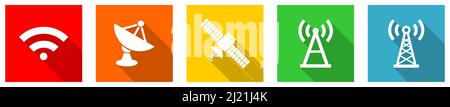 Set of colorful web flat design communication vector icons, mobility, technology concept buttons for webdesign and mobile applications on white backgr Stock Vector