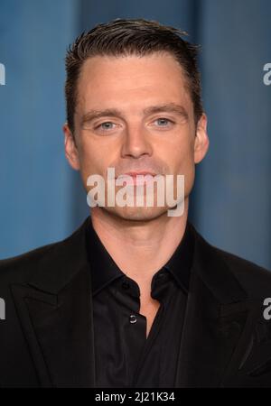 March 27th, 2022, Los Angeles, USA. Sebastian Stai attending the Vanity Fair Oscar Party 2022, Wallis Annenberg Center for the Performing Arts, Los Angeles. Credit: Doug Peters/EMPICS/Alamy Live News Stock Photo