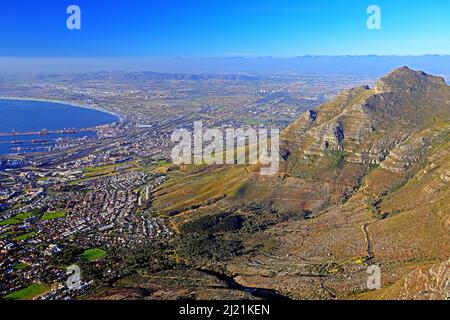 Vista from the Table Mountain onto Cape Town in the evening, South Africa, Western Cape, Capetown Stock Photo