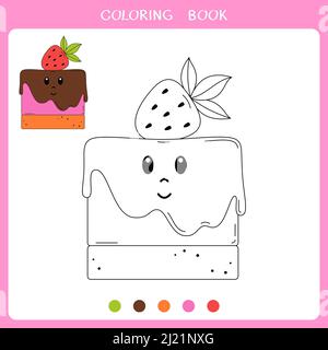 Cute cake for coloring book Stock Photo