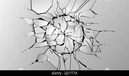 Circular damage to surface, an impact mark that deformed and broke the wall Stock Vector