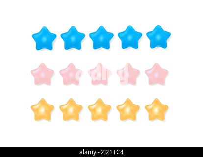 Five stars in 3d style and 3 different colors Stock Vector
