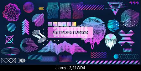 Trendy retrofuturistic holographic collection in vaporwave style in 80s-90s Stock Vector