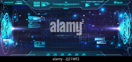Horizontal abstract holograms with HUD interface Stock Vector