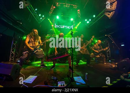 Music concert by the Basque band Incursed, at Sala Nazca in Madrid, on Friday, March 25, 2022. Stock Photo