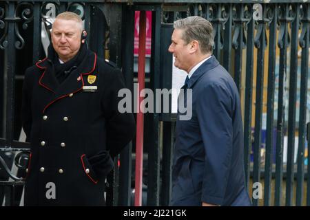 Westminster Abbey, London, UK. 29th March 2022 Sir Keir Starmer KCB QC, leader of the Labour Party, arriving at Westminster Abbey for the Service of Thanksgiving for the life of HRH The Prince Philip, Duke of Edinburgh, who died at Windsor Castle last year.  Amanda Rose/Alamy Live News