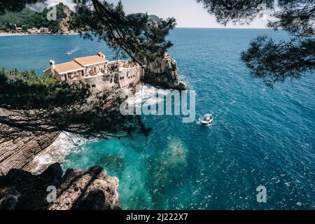 Emerald Sea and Rocks in Montenegro Petrovac Stock Photo