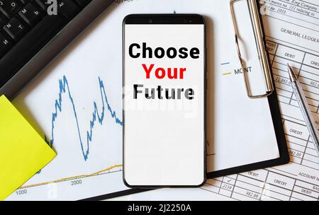 Conceptual hand writing showing Choose Your Future. Business photo text set plans for your career take courses study hard Keyboard key Intention to cr Stock Photo