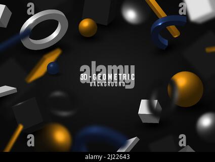 Abstract 3D geometric shape pattern decorative template. Future tech design with glitters, well organized objects on layers background. Stock Vector