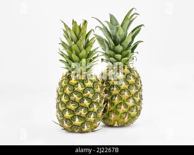 Two Pineapples standing up on a white background Stock Photo