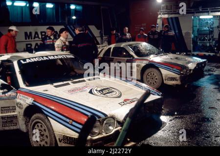 Attilio Bettega (ITA) Lancia Rally 037 GrB Martini Racing 1st position during a car park service Stock Photo