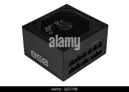 Black metal power source of computer isolated on the white background Stock Photo