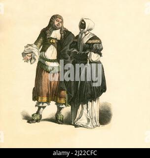 Dutch Couple in Middle-Class Dress, Last Third of 17th century, Illustration, The History of Costume, Braun & Schneider, Munich, Germany, 1861-1880 Stock Photo