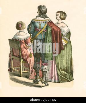 French Nobility, Second Third of 17th Century, Illustration, The History of Costume, Braun & Schneider, Munich, Germany, 1861-1880 Stock Photo