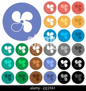 Car fan level 3 multi colored flat icons on round backgrounds. Included white, light and dark icon variations for hover and active status effects, and Stock Vector