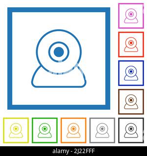 Webcam outline flat color icons in square frames on white background Stock Vector