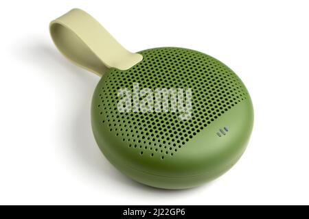 Portable Bluetooth speaker on white background. Stock Photo