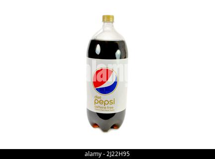 Diet Pepsi (Caffeine Free) 2 Liter Bottle of Soda Isolated Over a White Background Stock Photo