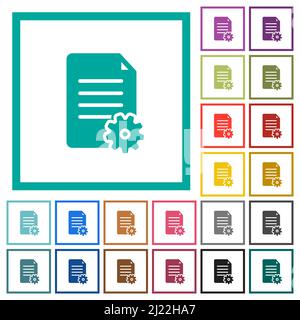 Document setup solid flat color icons with quadrant frames on white background Stock Vector