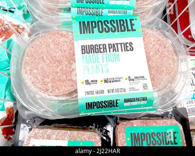 IMPOSSIBLE Burger Patties - Made from Plants (Frozen Foods) Stock Photo