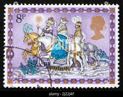 GREAT BRITAIN - CIRCA 1979: a stamp printed in the Great Britain shows Three Kings Following Star, Christmas, circa 1979 Stock Photo