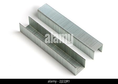 Metal staples for stapler isolated on white background. Stock Photo