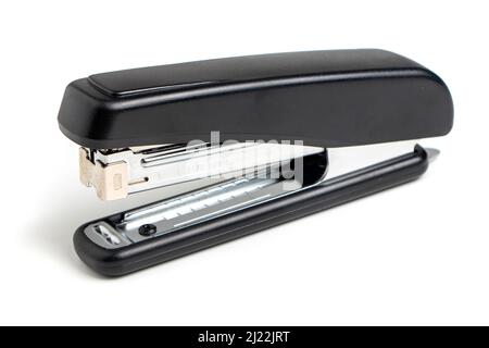 Black professional stapler isolated on white background. Stock Photo