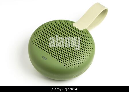 Portable Bluetooth speaker on white background. Stock Photo