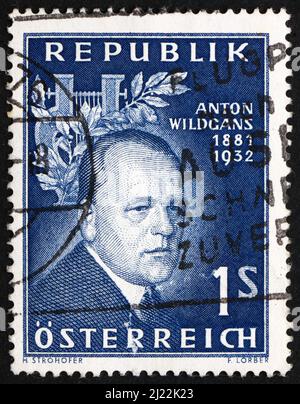 AUSTRIA - CIRCA 1957: a stamp printed in the Austria shows Anton Wildgans, Poet and Playwright, 25th Anniversary of the Death, circa 1957 Stock Photo