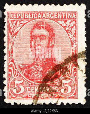 ARGENTINA - CIRCA 1908: a stamp printed in the Argentina shows Jose de San Martin, General, circa 1908 Stock Photo