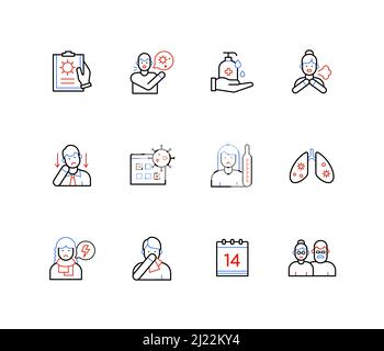 Symptoms of a virus infection - line design style icons Stock Vector