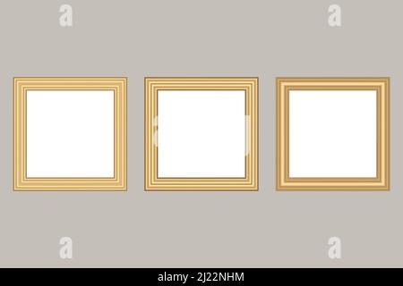 Set of squared golden vintage wooden frame for your design. Vintage cover. Place for text. Vintage antique gold modern rectangular frames. Template Stock Vector