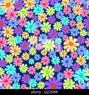 Floral seamless pattern. Endless print of small flowers. Repeated hand drawn blossoms design texture for printing, fabric, wrapping paper, fashion, in Stock Vector