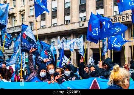 March for Memorial Day. 46 years after the coup by the civic-military dictatorship in Argentina, Memory, Truth and Justice are demanded. Stock Photo